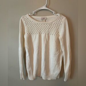 LOFT Cream Crew Neck Sweater with Crochet Detail